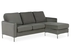 Sofá de 3 lugares com chaise longue em veludo cinzento