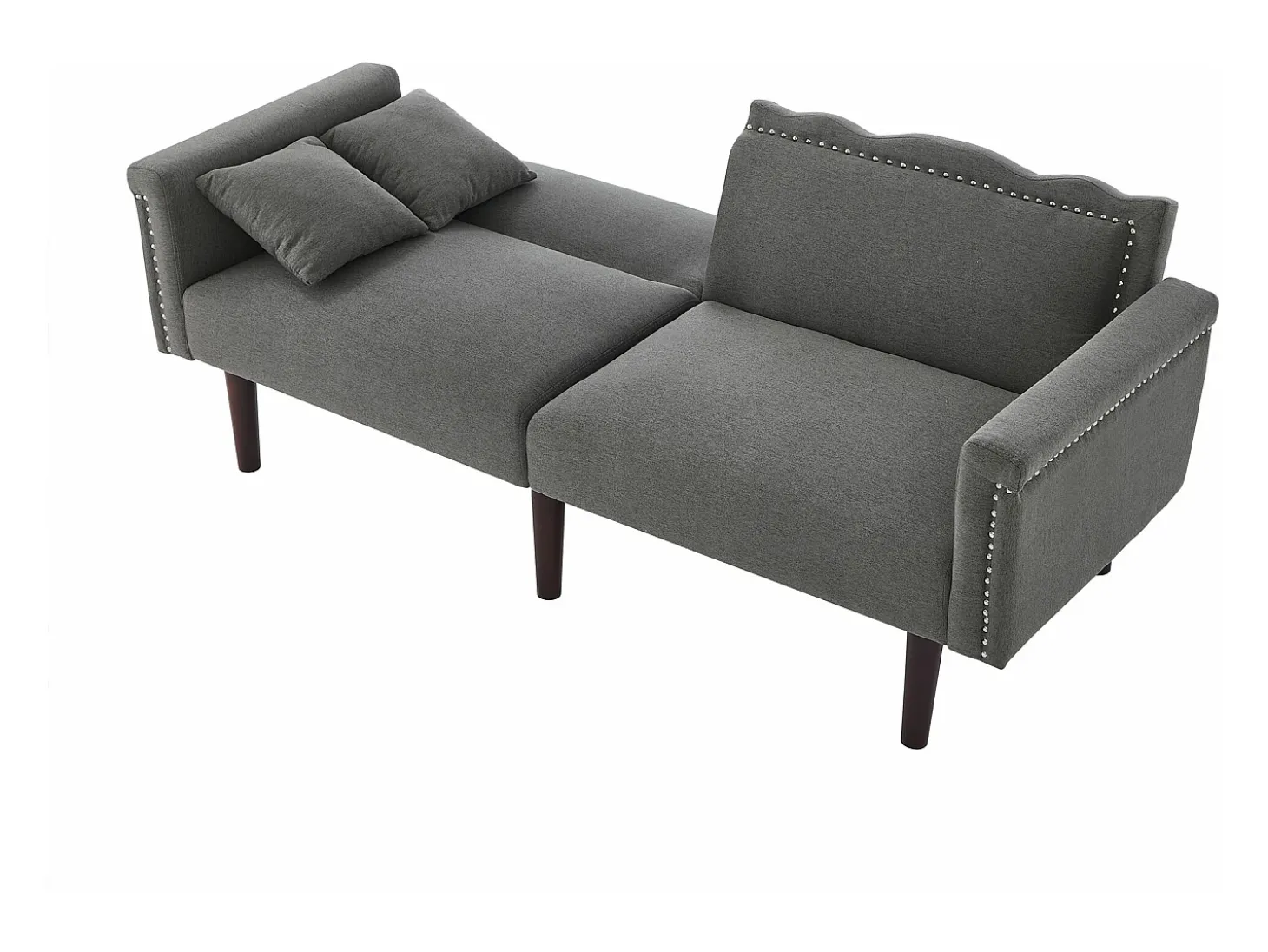 Sofá de 2 lugares com encosto ajustável - 176 x 72 x 72 cm - Tecido de algodão-linho e pernas de metal - Cinza