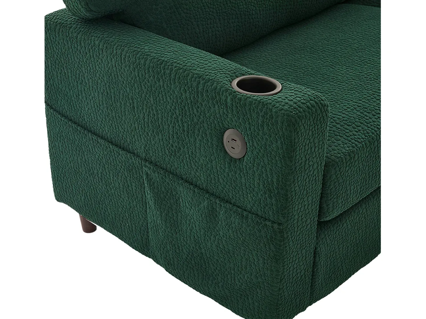 Sofá de 2 lugares com iluminação LED - Sofá reto com suporte para copos e bolsos laterais - chenille verde