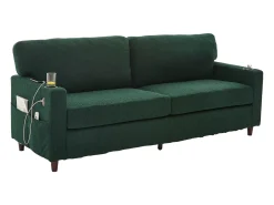 Sofá de 2 lugares com iluminação LED - Sofá reto com suporte para copos e bolsos laterais - chenille verde