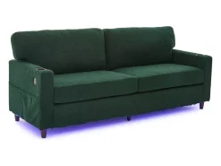 Sofá de 2 lugares com iluminação LED - Sofá reto com suporte para copos e bolsos laterais - chenille verde