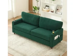 Sofá de 2 lugares com iluminação LED - Sofá reto com suporte para copos e bolsos laterais - chenille verde