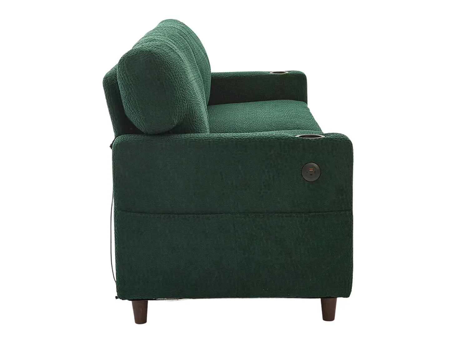 Sofá de 2 lugares com iluminação LED - Sofá reto com suporte para copos e bolsos laterais - chenille verde