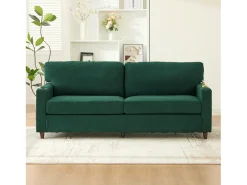 Sofá de 2 lugares com iluminação LED - Sofá reto com suporte para copos e bolsos laterais - chenille verde