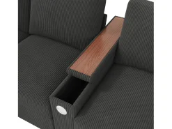 Sofá de 4 lugares com portas USB/Tipo C e espaço de arrumação - Veludo cotelê cinzento
