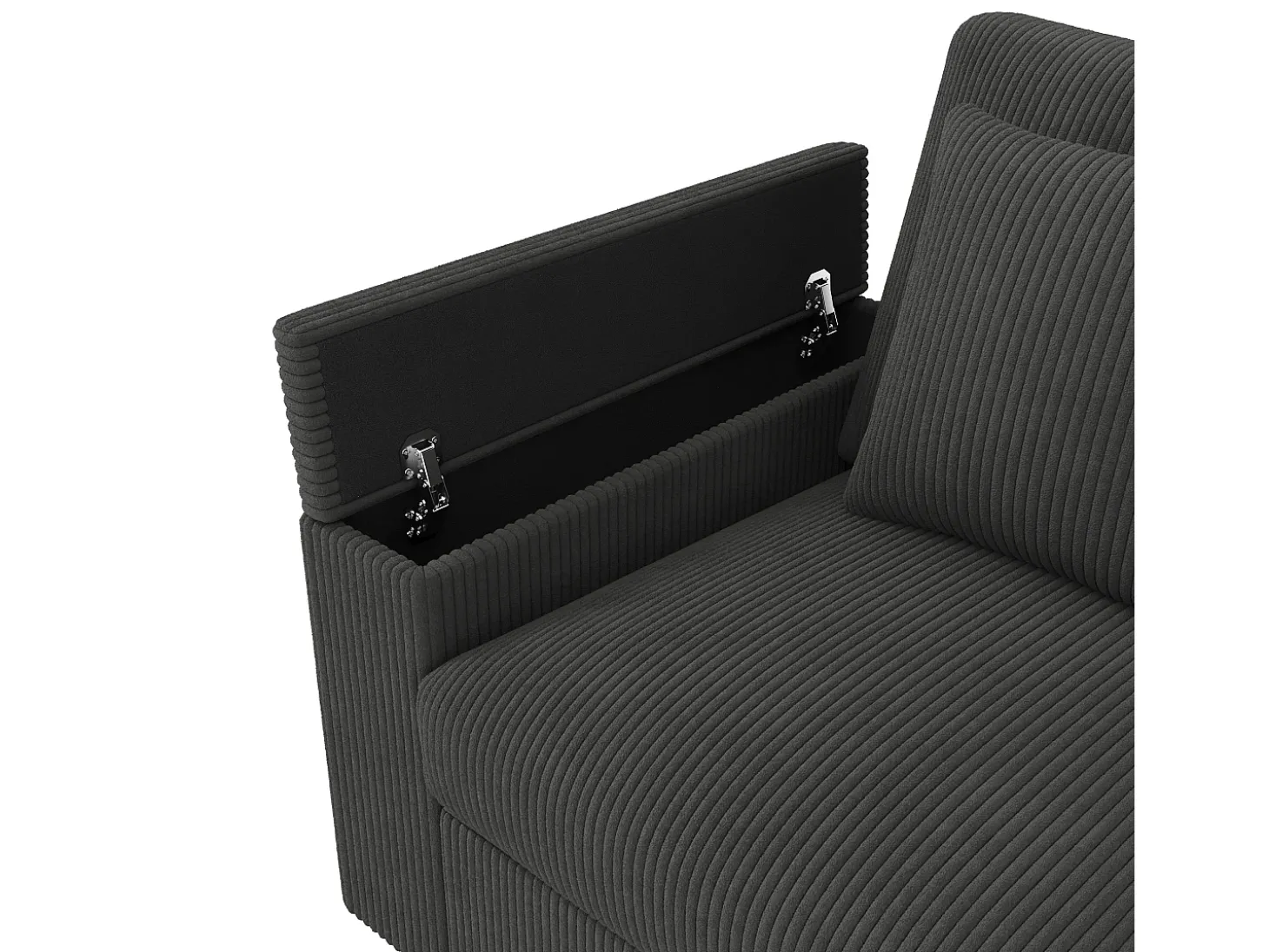 Sofá de 4 lugares com portas USB/Tipo C e espaço de arrumação - Veludo cotelê cinzento