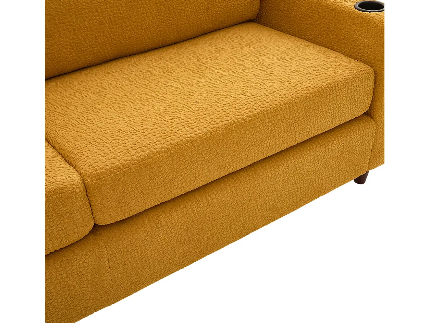 Sofá de 2 lugares com porta USB-C, iluminação LED e bolsos laterais - Tecido chenille - Amarelo mostarda