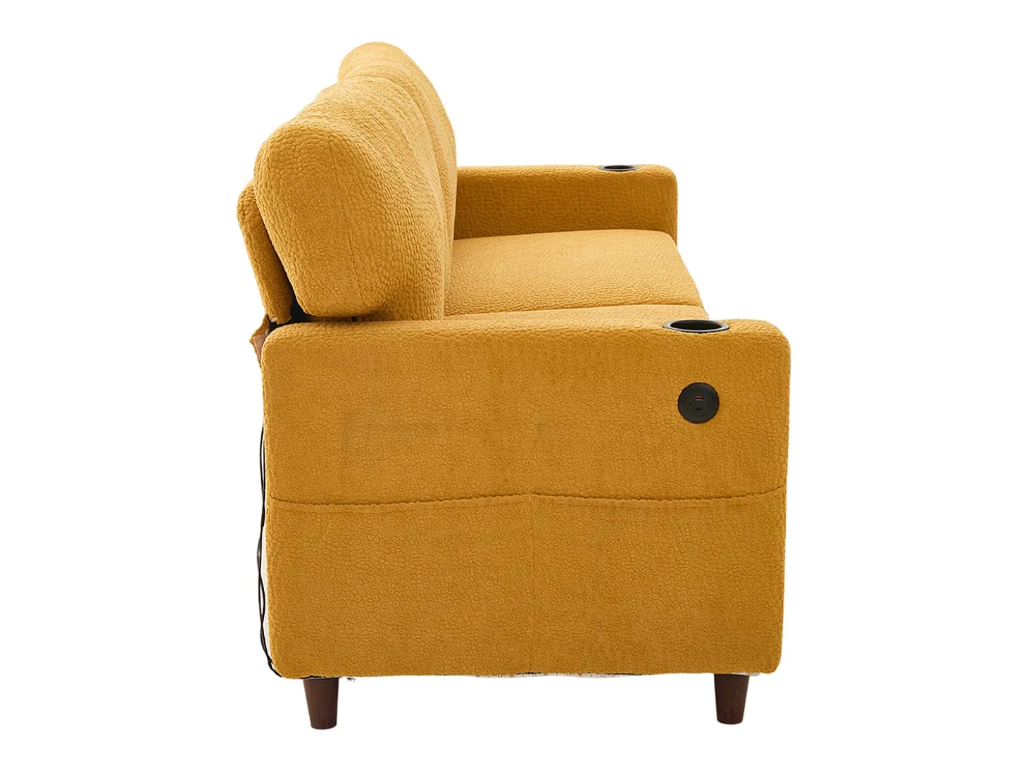 Sofá de 2 lugares com porta USB-C, iluminação LED e bolsos laterais - Tecido chenille - Amarelo mostarda