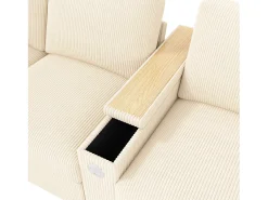 Sofá de 4 lugares com portas USB/Tipo C e espaço de arrumação - Veludo cotelê bege