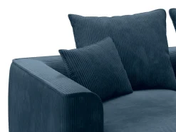 Sofá de 3 lugares conforto assento profundo em veludo canelado azul PINETA