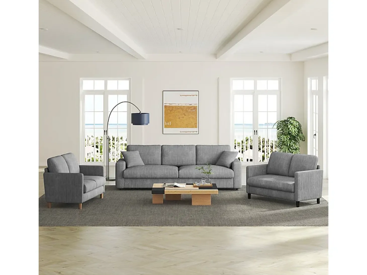 Sofá de 2 lugares confortável em veludo canelado Cinza - 58cm profundidade do assento - carga máxima 300kg - 129x78x89cm