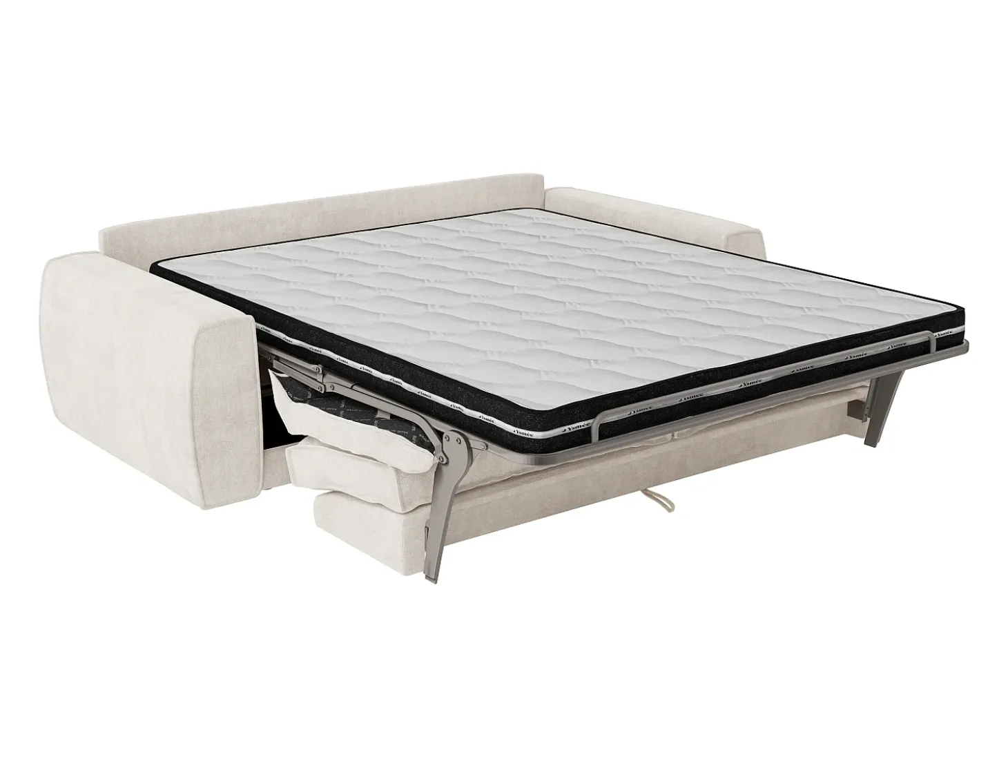 Sofá de 3 lugares conversível express em tecido chenille bege 140 cm colchão 13 cm VOMERA