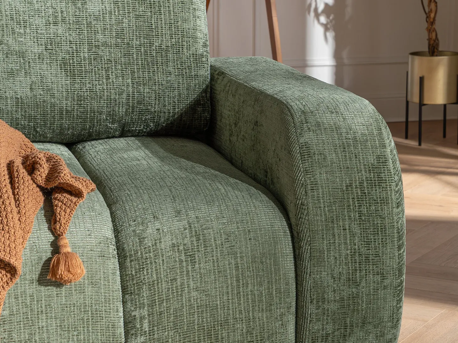 Sofá de 3 lugares conversível em tecido chenille verde TALIVO