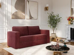 Sofá de 3 lugares conversível abertura rápida em tecido chenille bordeaux ripas largas -22cm LORETO