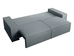 Sofá de 4 lugares convertível veludo texturizado azul AMELIA