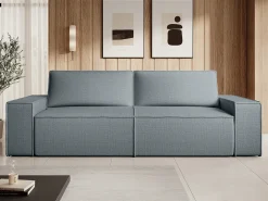 Sofá de 4 lugares convertível veludo texturizado azul AMELIA