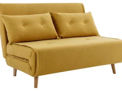 Sofá de 2 lugares convertível tecido amarelo mostarda estilo habitat jovem URIBIA