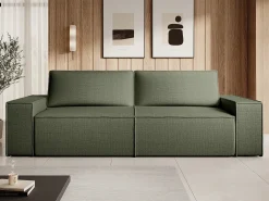 Sofá de 4 lugares convertível veludo texturizado verde AMELIA