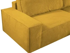Sofá de 4 lugares convertível veludo canelado amarelo - AMELIA