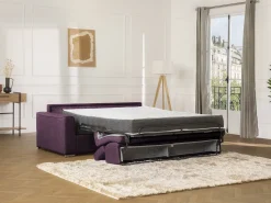 Sofá de 3 lugares convertível de abertura rápida em tecido violeta colchão - VIZIR