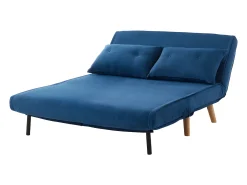 Sofá de 2 lugares convertível em tecido azul com pés de madeira VALERIO