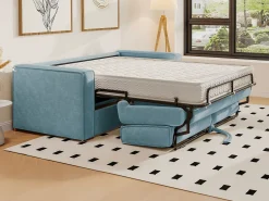 Sofá de 3 lugares convertível em veludo canelado azul turquesa assento com assento de memória de forma 22 cm LORETO