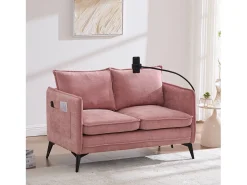 Sofá de 2 lugares cor-de-rosa - com compartimentos laterais para arrumação e suporte para telemóvel - chenille - para sala de estar e quarto