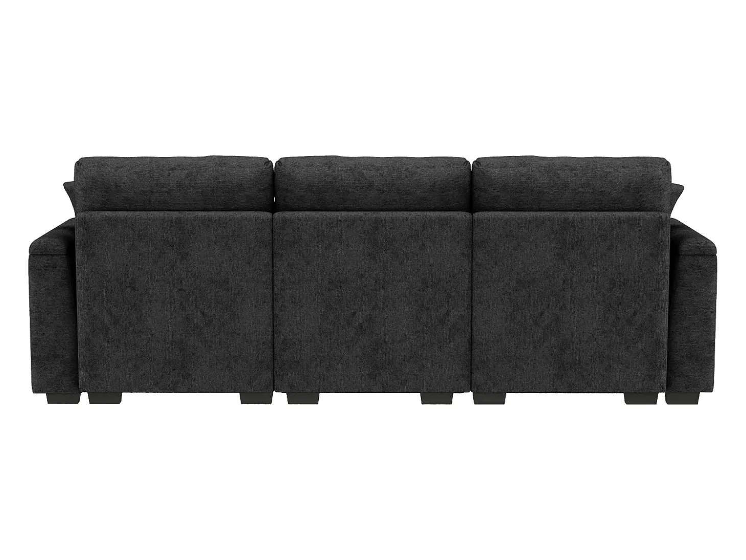 Sofá de 3 lugares em chenille cinzento - Almofadas, mesa de apoio dobrável, entradas USB e espaço para arrumação.