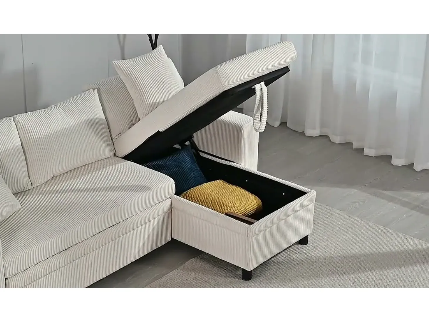 Sofá de 3 lugares em L - com portas USB de carregamento - com almofadas - sofá de canto conversível - bege
