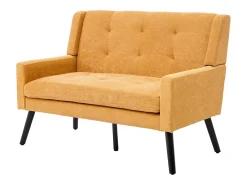 Sofá de 2 lugares em linho amarelo - Pés em madeira antiderrapante - Ideal para sala de estar, quarto e escritório