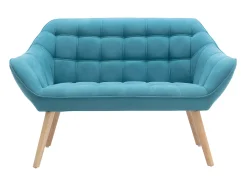 Sofá de 2 lugares em tecido azul acolchoado. Estilo escandinavo. CASERTA