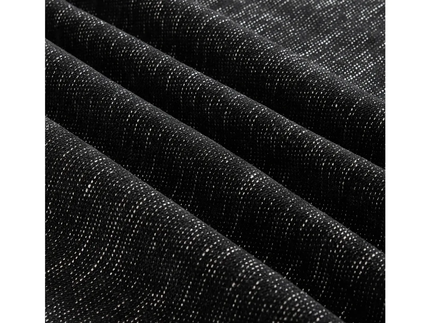 Sofá de 3 lugares em tecido chenille preto - Com apoio lombar e saia plissada removível.