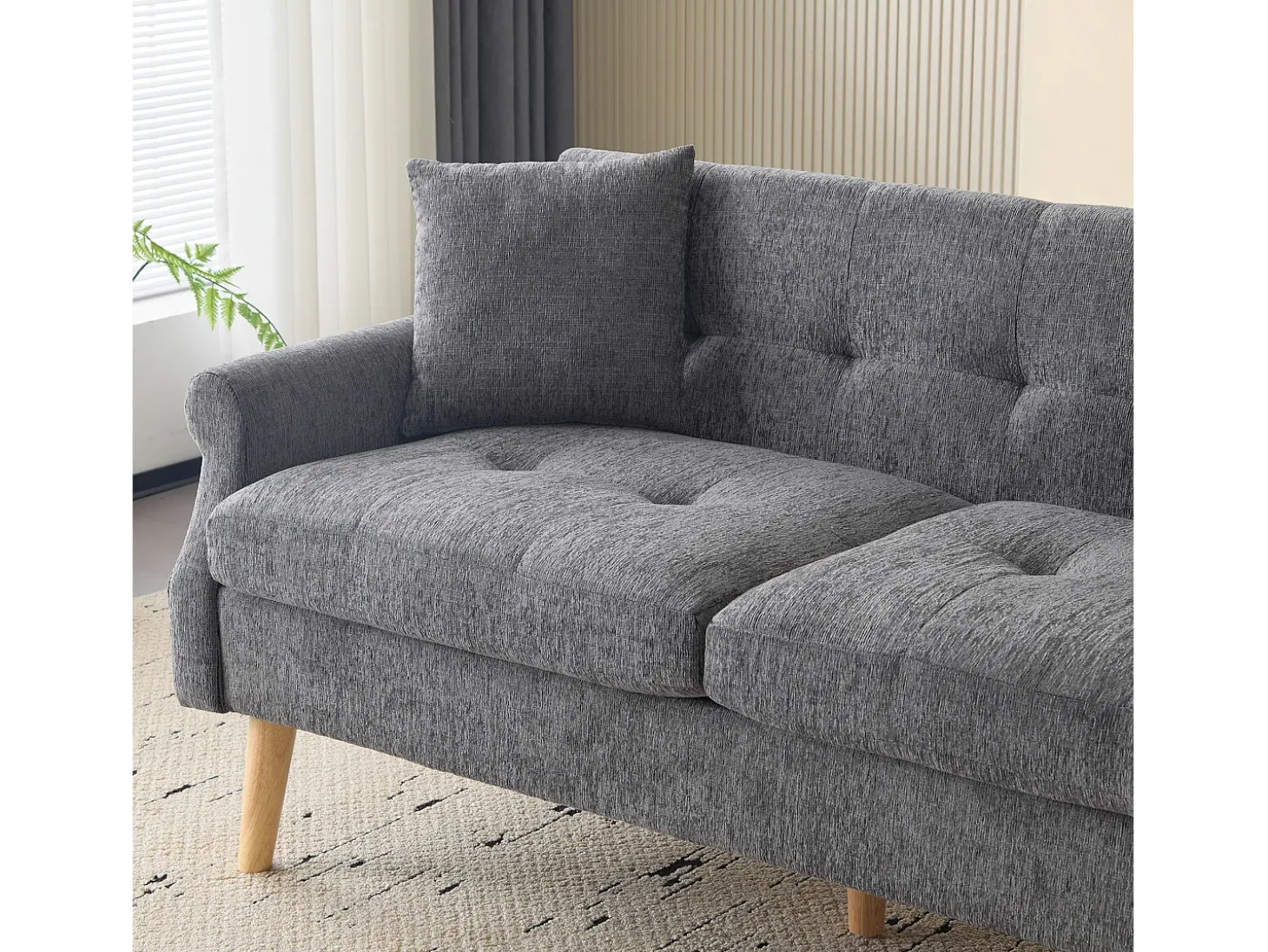 Sofá de 2 lugares em tecido chenille com almofadas grossas - 162 x 74 x 77 cm - para sala de estar, quarto - Cinza claro