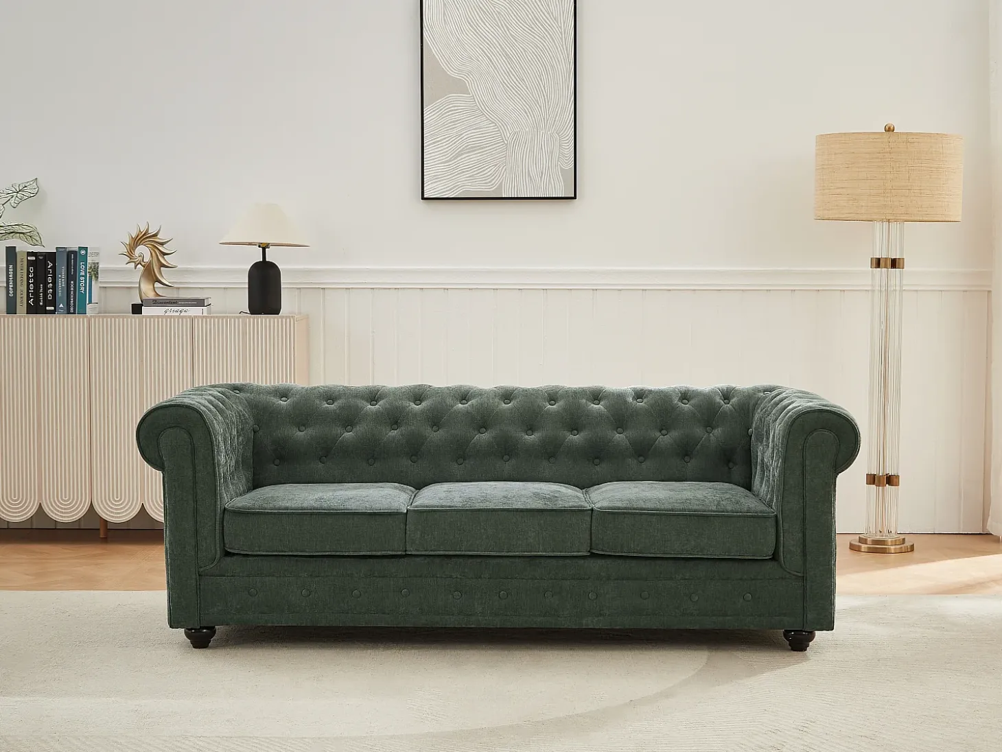 Sofá de 3 lugares em tecido cor verde CHESTERFIELD