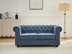 Sofá de 2 lugares em tecido cor azul CHESTERFIELD