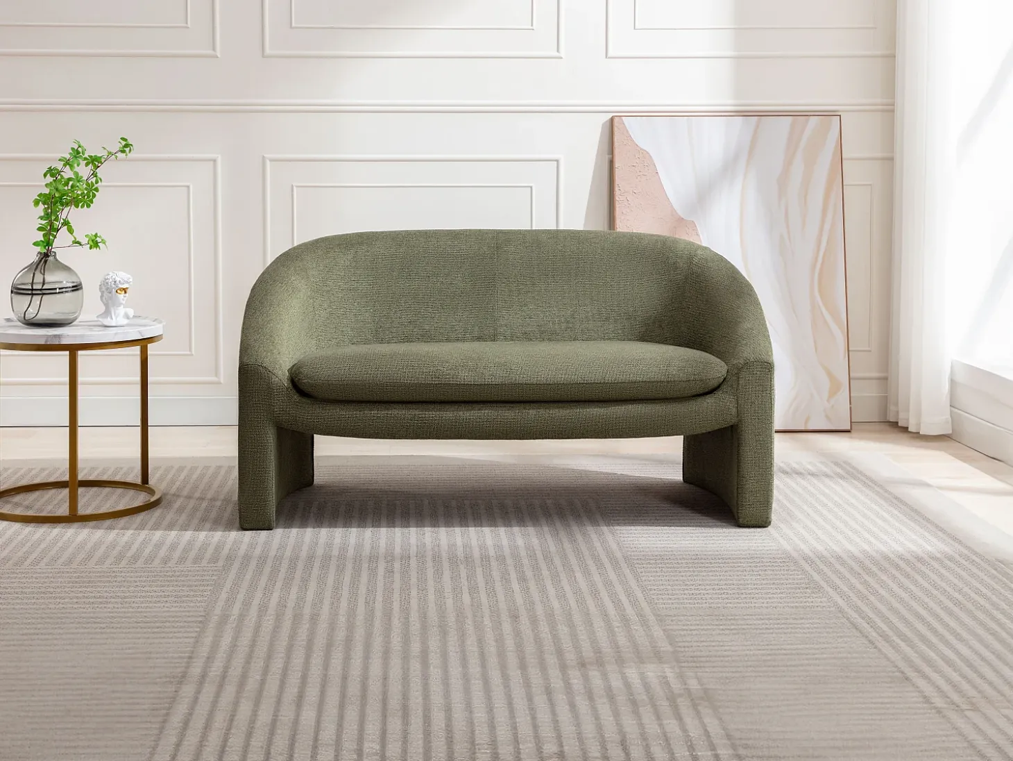 Sofá de 2 lugares em tecido cor verde estilo design OSSANA