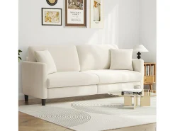 Sofá de 3 lugares em Teddy Velvet, sofá de conforto à direita em madeira maciça, sofá com apoios de braços, 193x79x89cm, bege, bege
