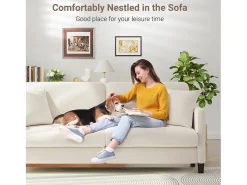 Sofá de 3 lugares em Teddy Velvet, sofá de conforto à direita em madeira maciça, sofá com apoios de braços, 193x79x89cm, bege, bege