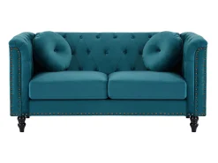 Sofá de 2 lugares em veludo azul-esverdeado estilo charme TURNER