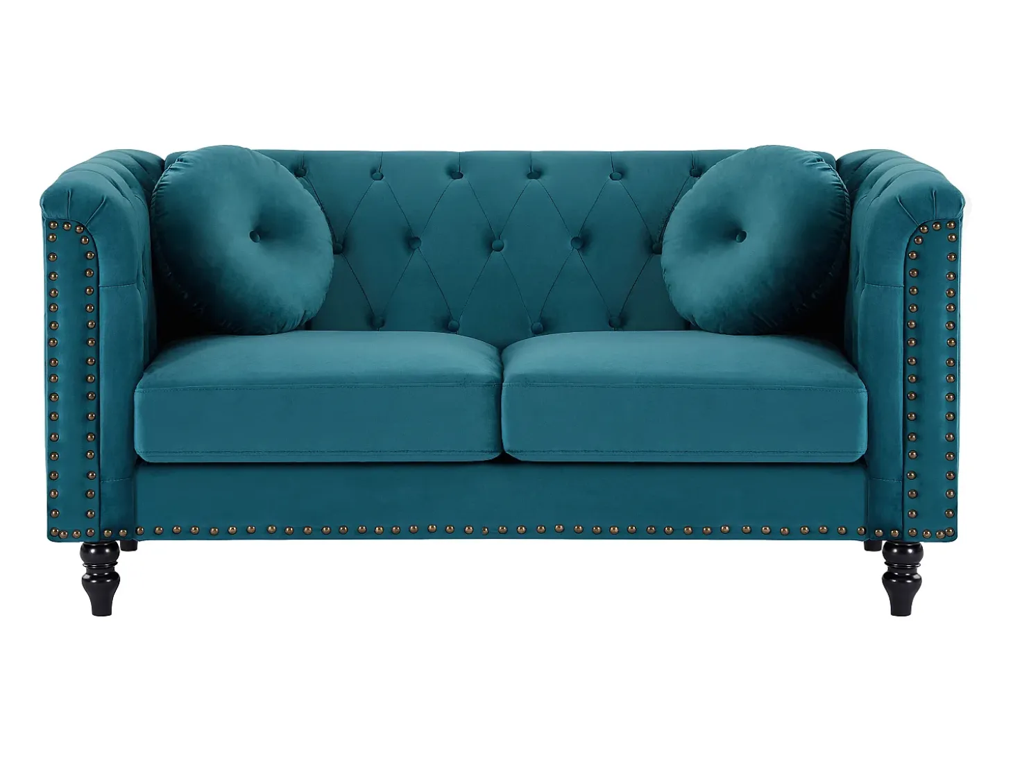 Sofá de 2 lugares em veludo azul-esverdeado estilo charme TURNER
