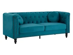 Sofá de 3 lugares em veludo azul-esverdeado estilo charme TURNER