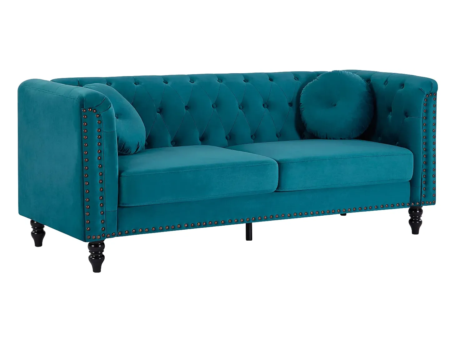Sofá de 3 lugares em veludo azul-esverdeado estilo charme TURNER