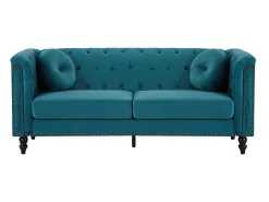 Sofá de 3 lugares em veludo azul-esverdeado estilo charme TURNER