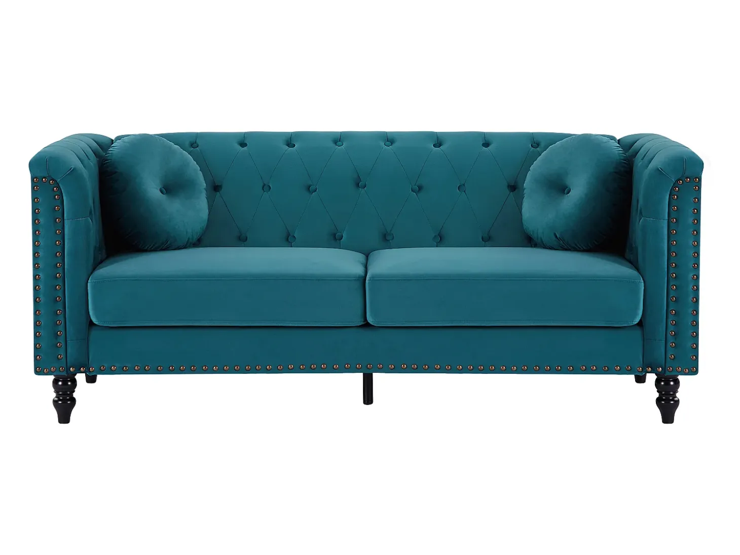 Sofá de 3 lugares em veludo azul-esverdeado estilo charme TURNER