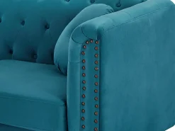 Sofá de 3 lugares em veludo azul-esverdeado estilo charme TURNER