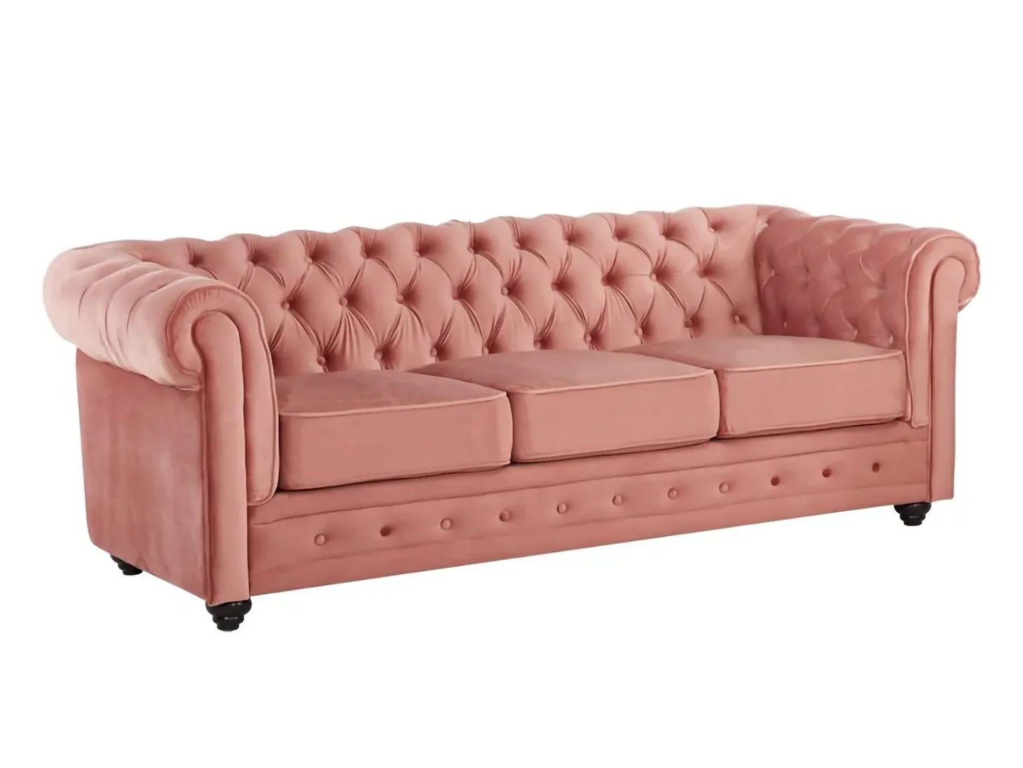 Sofá de 3 lugares em veludo rosa pastel CHESTERFIELD