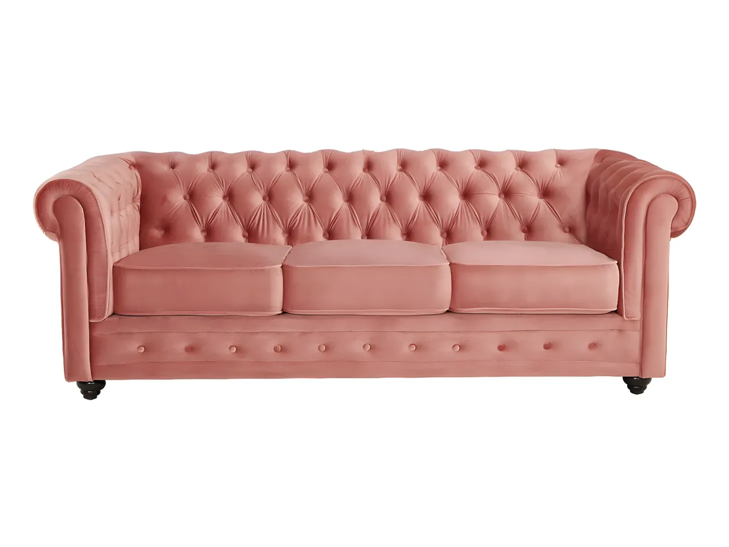 Sofá de 3 lugares em veludo rosa pastel CHESTERFIELD