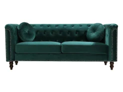 Sofá de 3 lugares em veludo verde-esmeralda estilo charme vintage TURNER