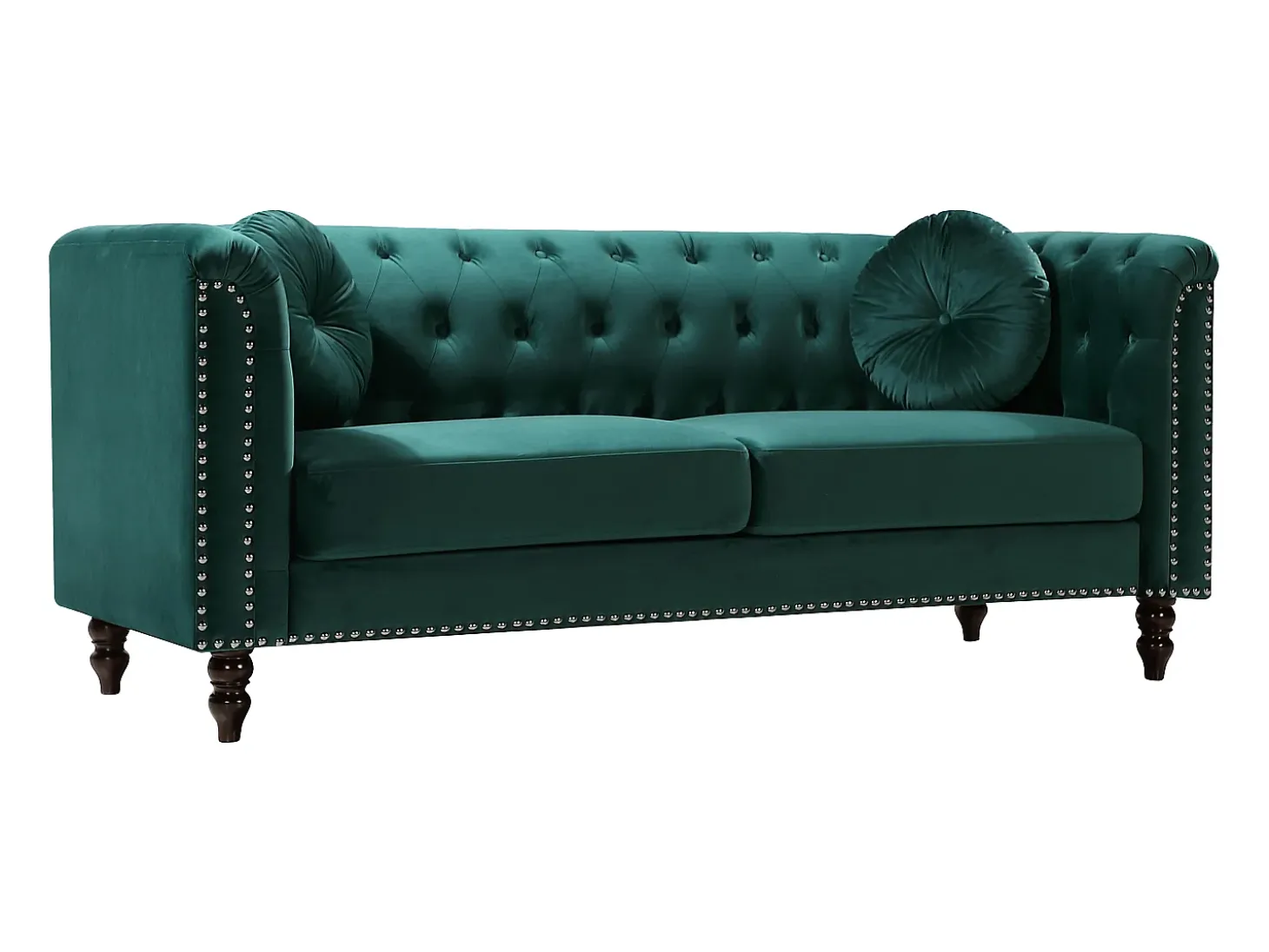 Sofá de 3 lugares em veludo verde-esmeralda estilo charme vintage TURNER