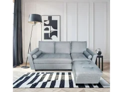 Sofá de 3 lugares em veludo cinza claro COVENTRY com pufe - Confortável, elegante e prático